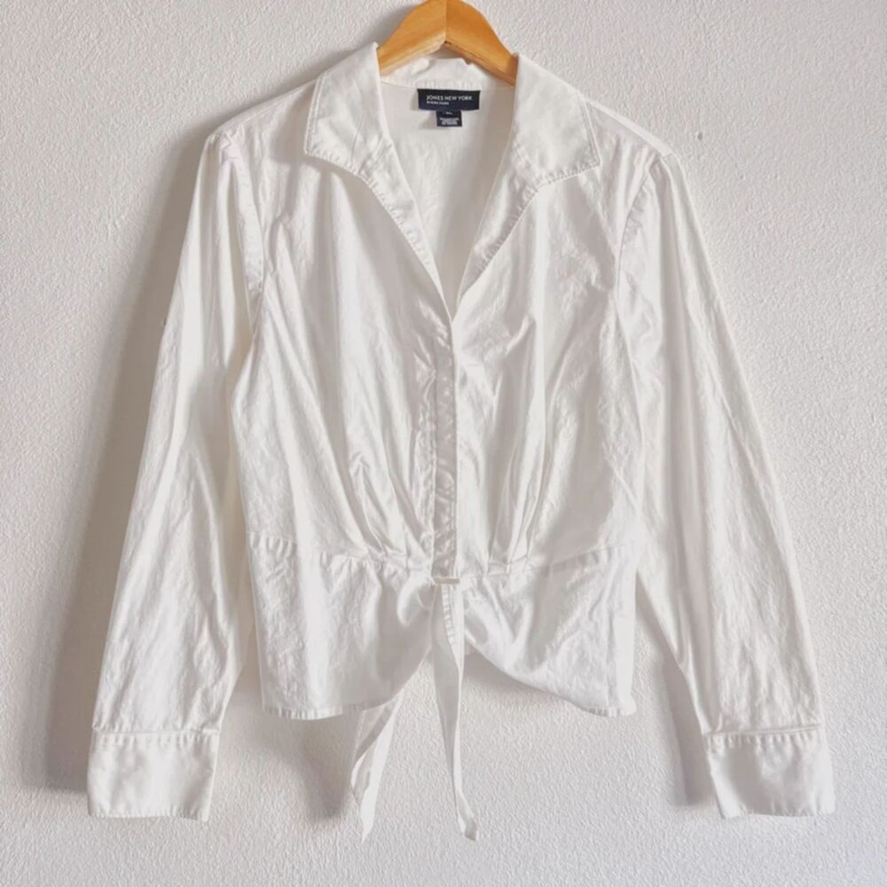 y2k vintage white cotton blouse w/ tie up detail